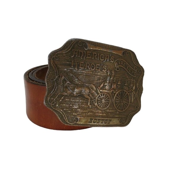 Bergamot Brass Works America's Heroes Boston Fire Dept Boston Belt Buckle - Picture 4 of 10